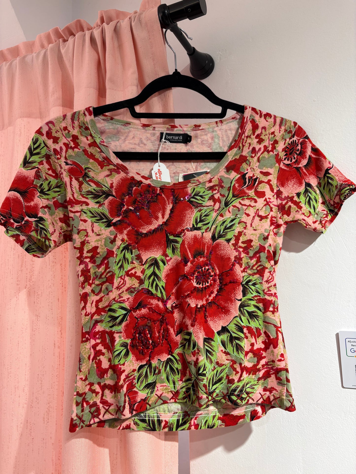 Vivid deadstock top with roses (M)
