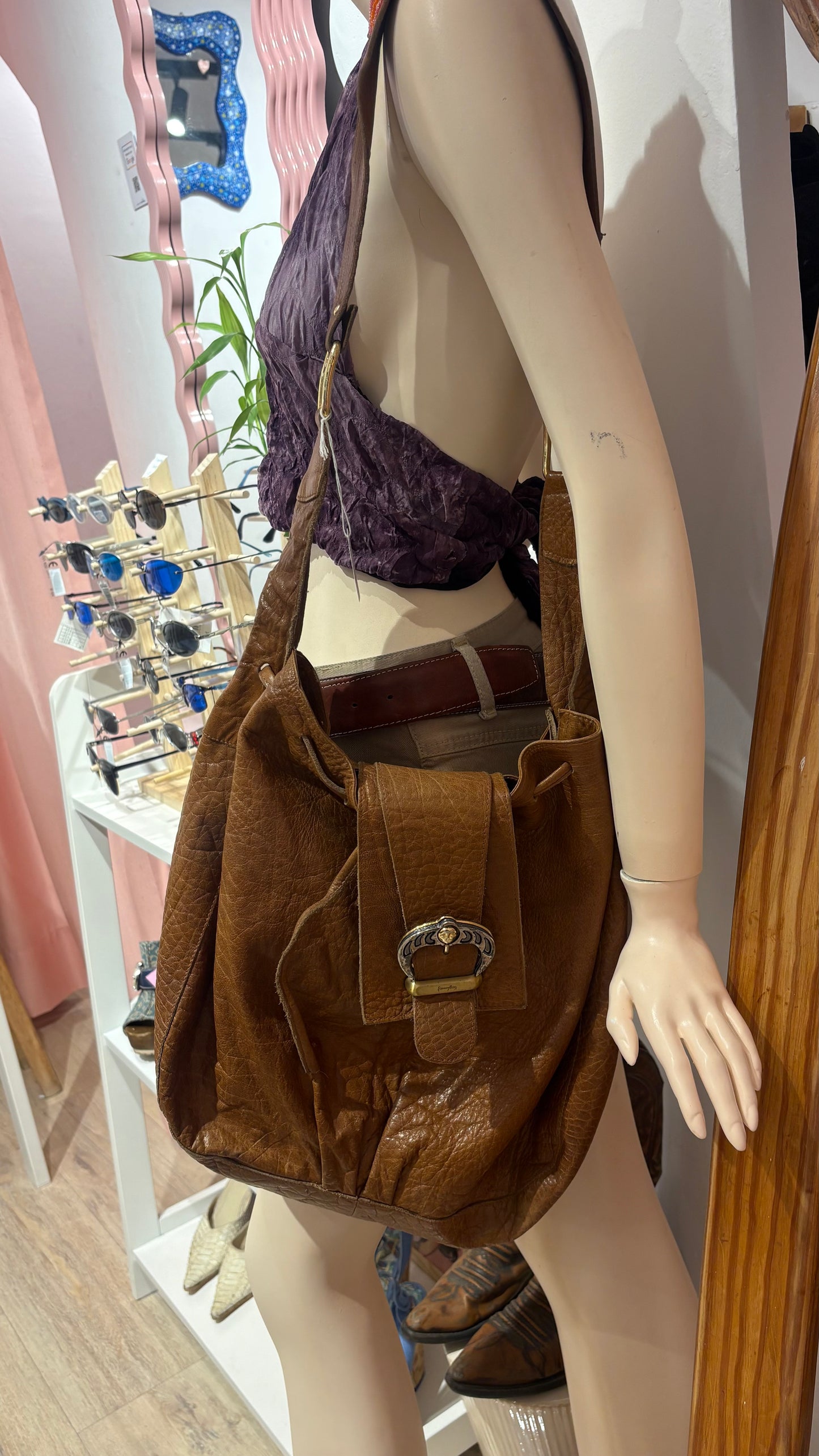 Incredible real leather long bag with stunning buckle detail