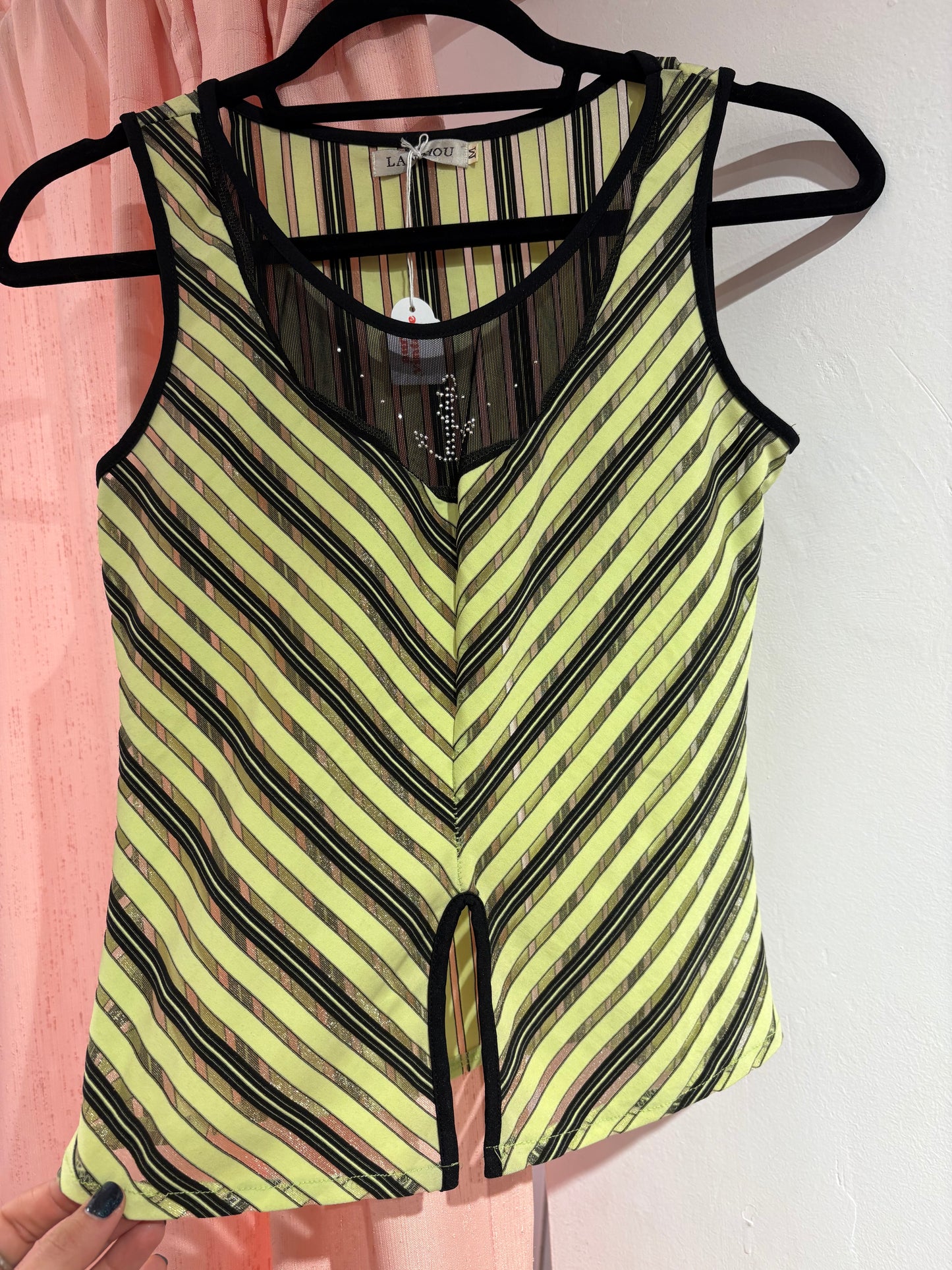 Vintage lime top with mesh front detail (M)