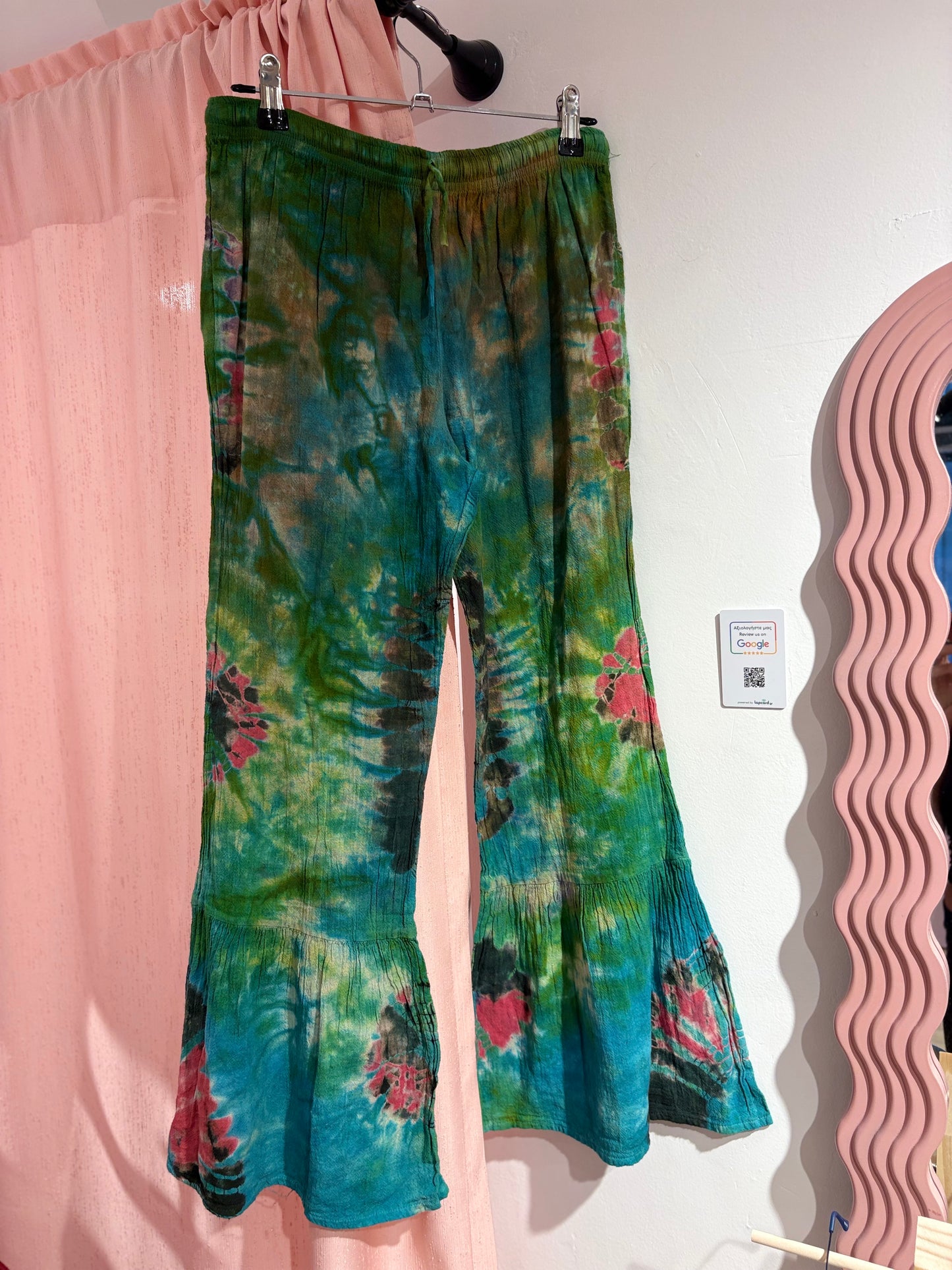Incredible tie-dye trousers with ruffled hems (S)