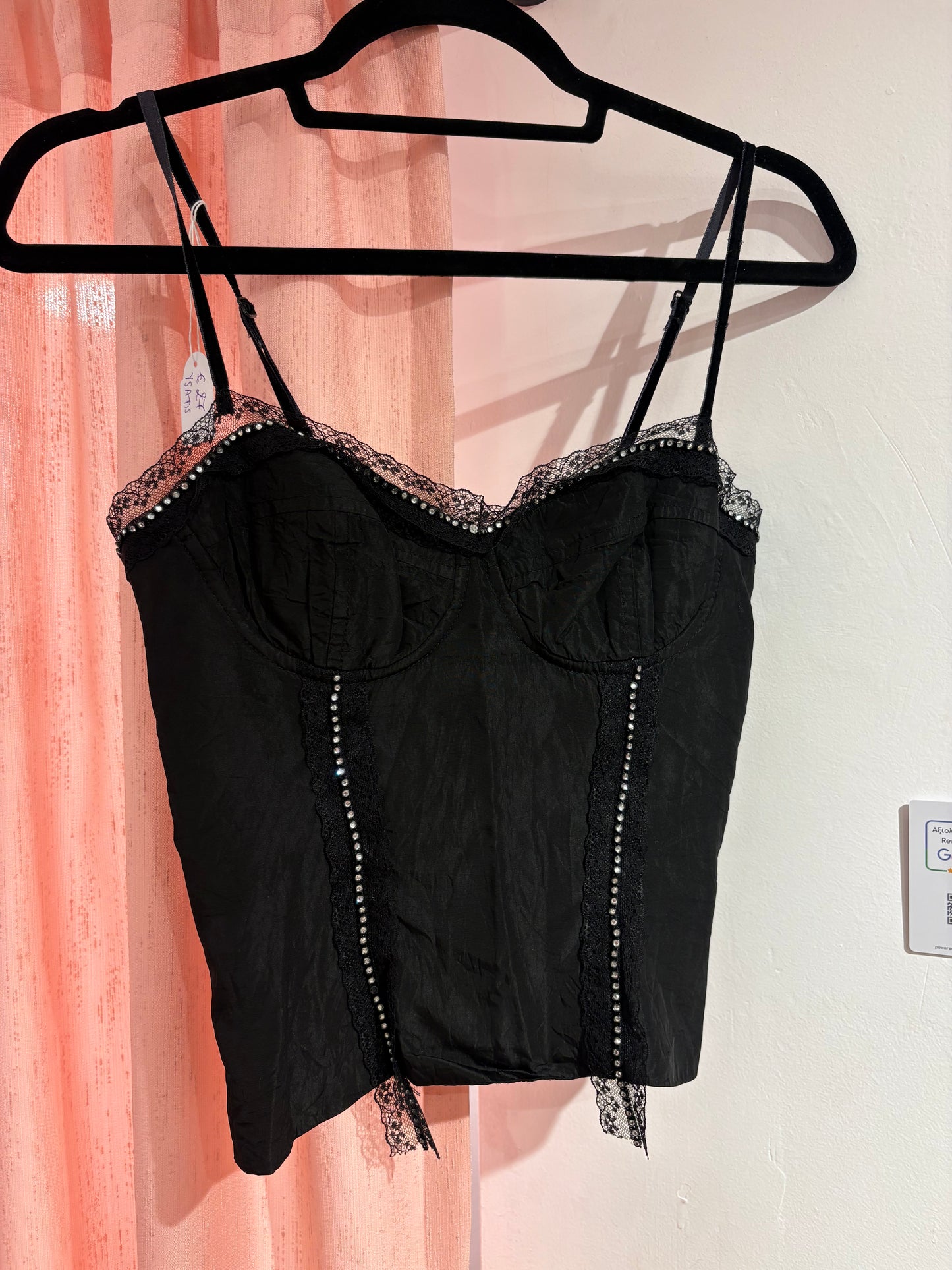 Ysatis corset-like top with lace/rhinestone details (XS)