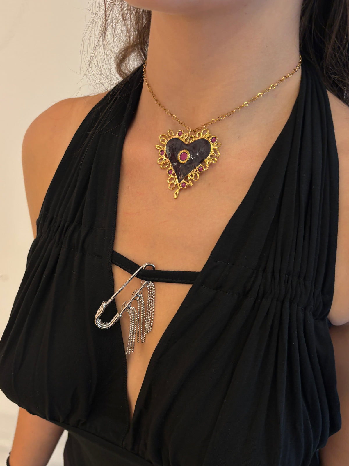 Stainless steel baroque heart necklace