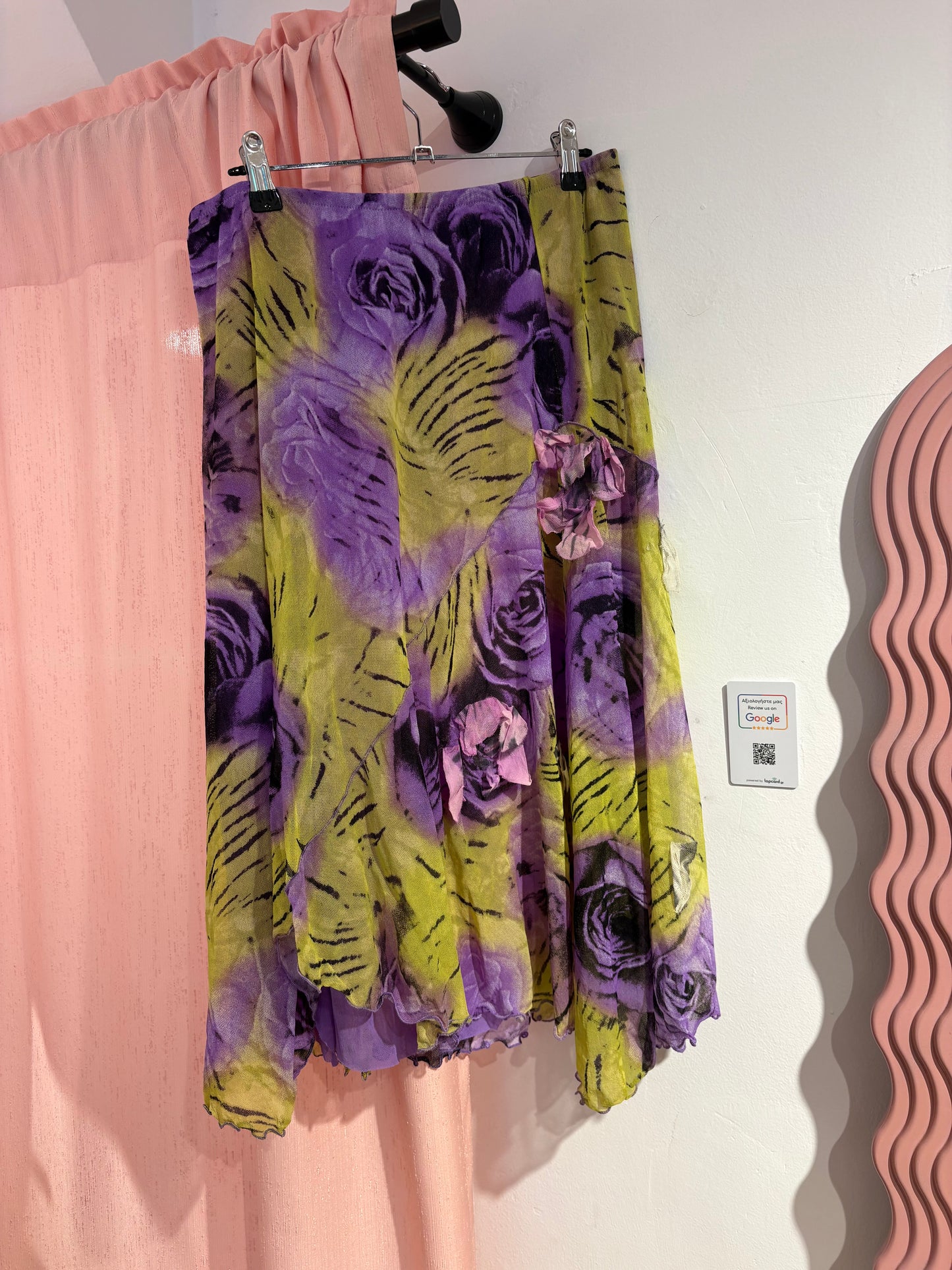 Incredible asymmetrical midi skirt with in a unique lime green/purple color (Fits M/L)