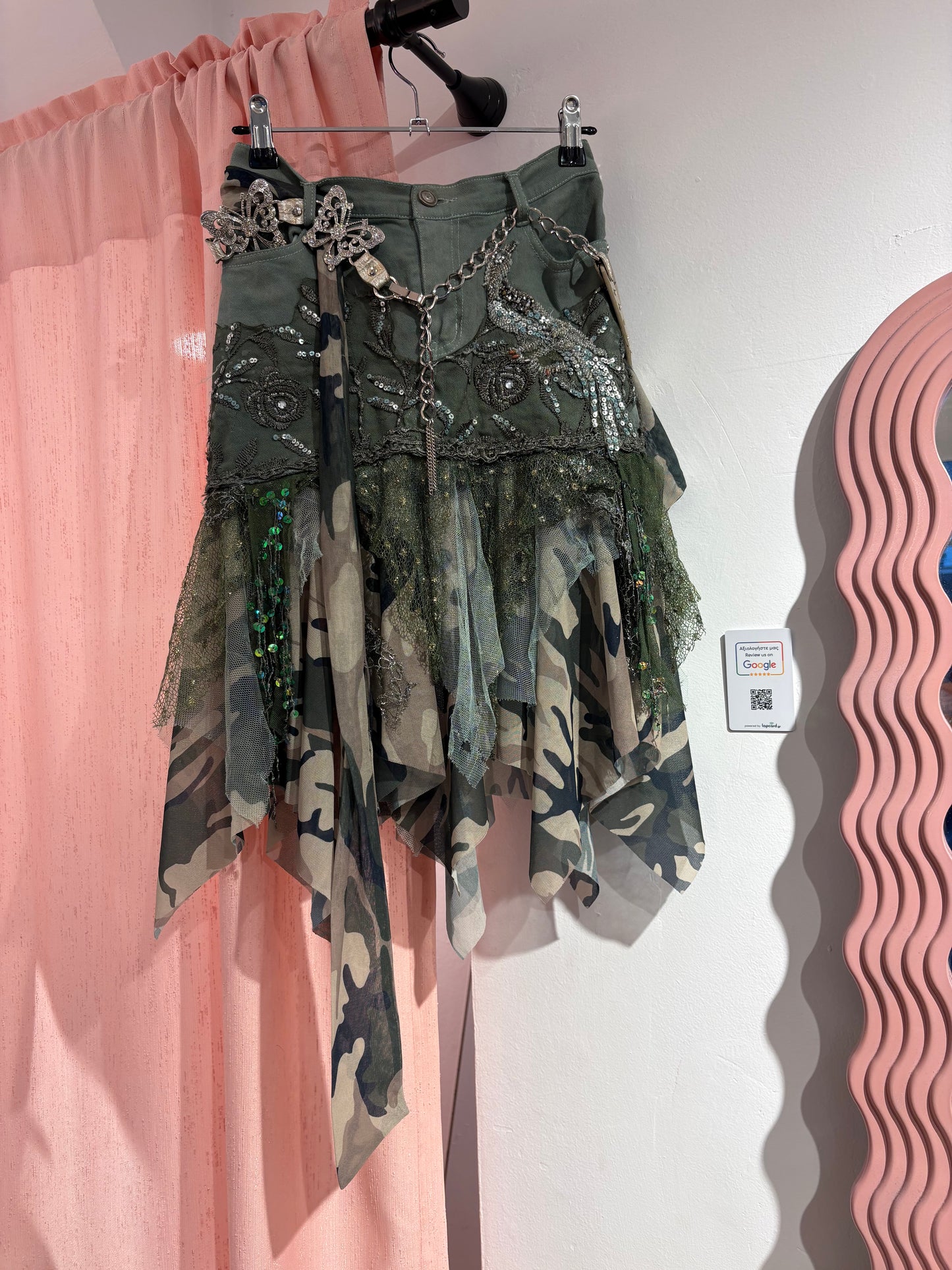 Incredible sheer embellished midi skirt with sequin details & layered mesh panels (S/M)