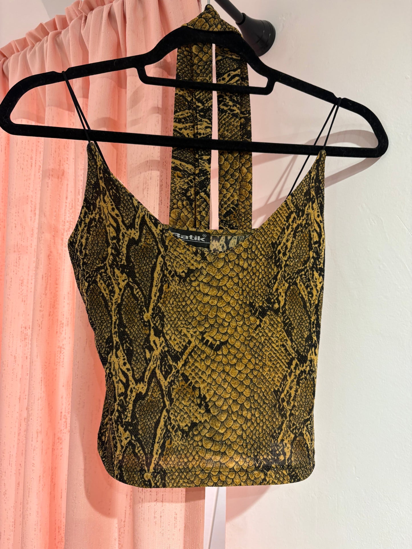 Vintage Batik shiny top with neck tie (S)