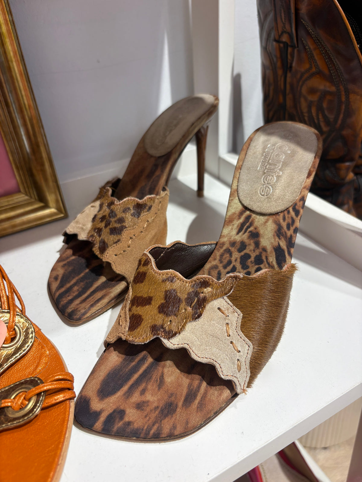 Iconic y2k heels with leopard print and fur details (Size: 37/5)