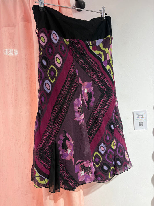 Beautiful vintage midi skirt with extraordinary colours & patterns (M)