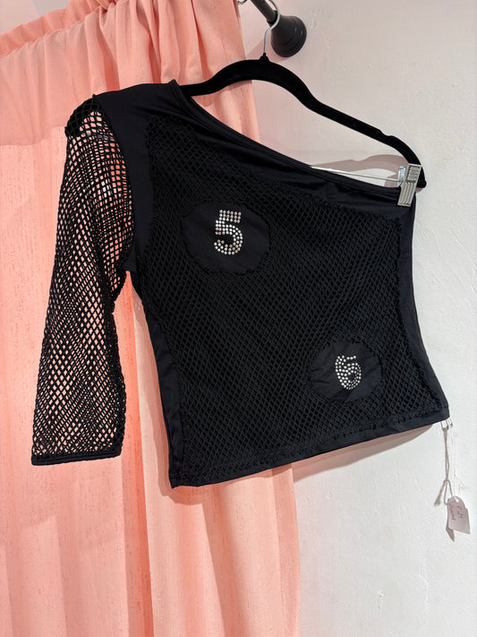 Super cool one shoulder y2k top fishnet sleeve (M-L)