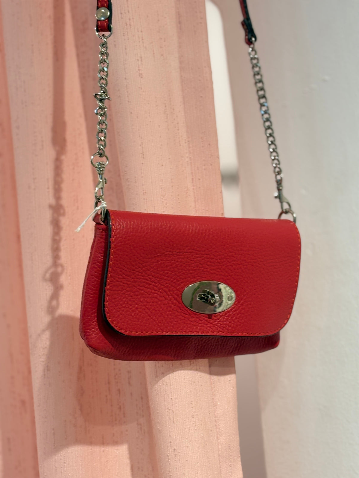 Genuine leather cherry red long mini bag