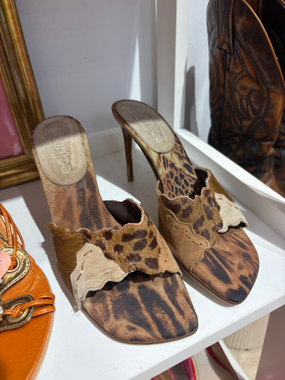 Iconic y2k heels with leopard print and fur details (Size: 37/5)