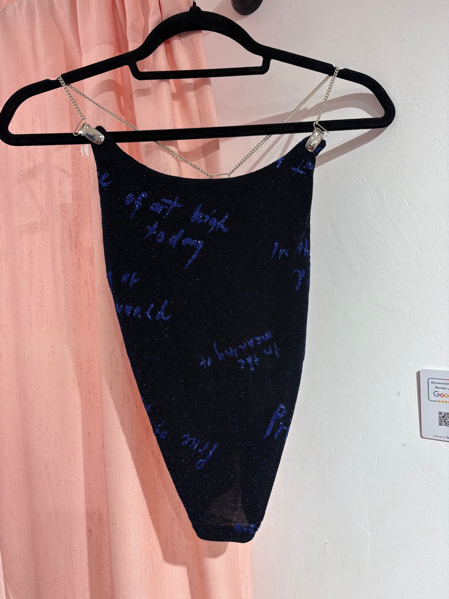Sparkly halter top with chain straps & shimmer detail (One Size)