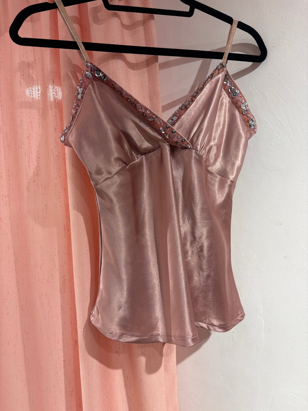 Super cute pink cami top with sequin details (S)