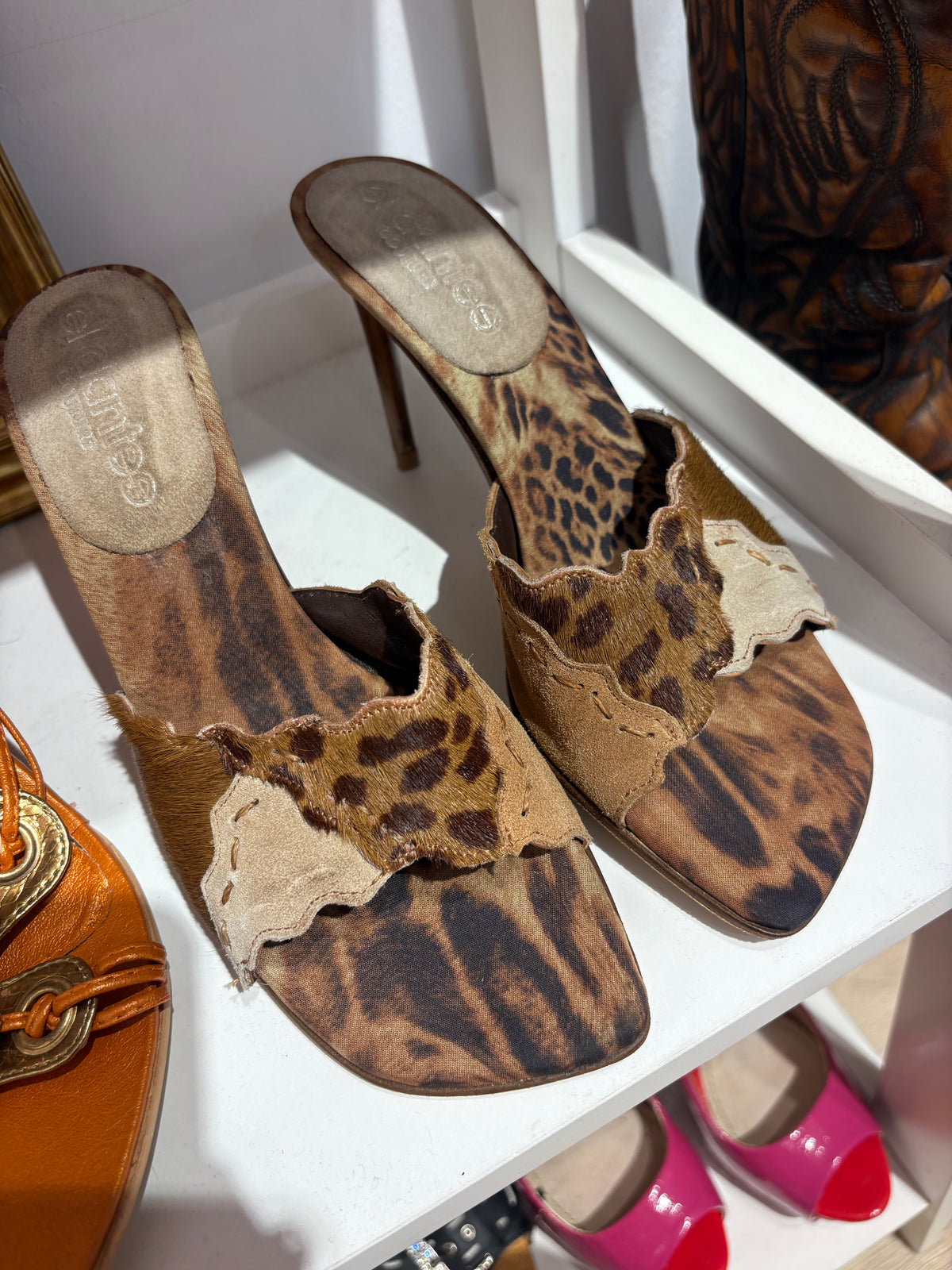 Iconic y2k heels with leopard print and fur details (Size: 37/5)