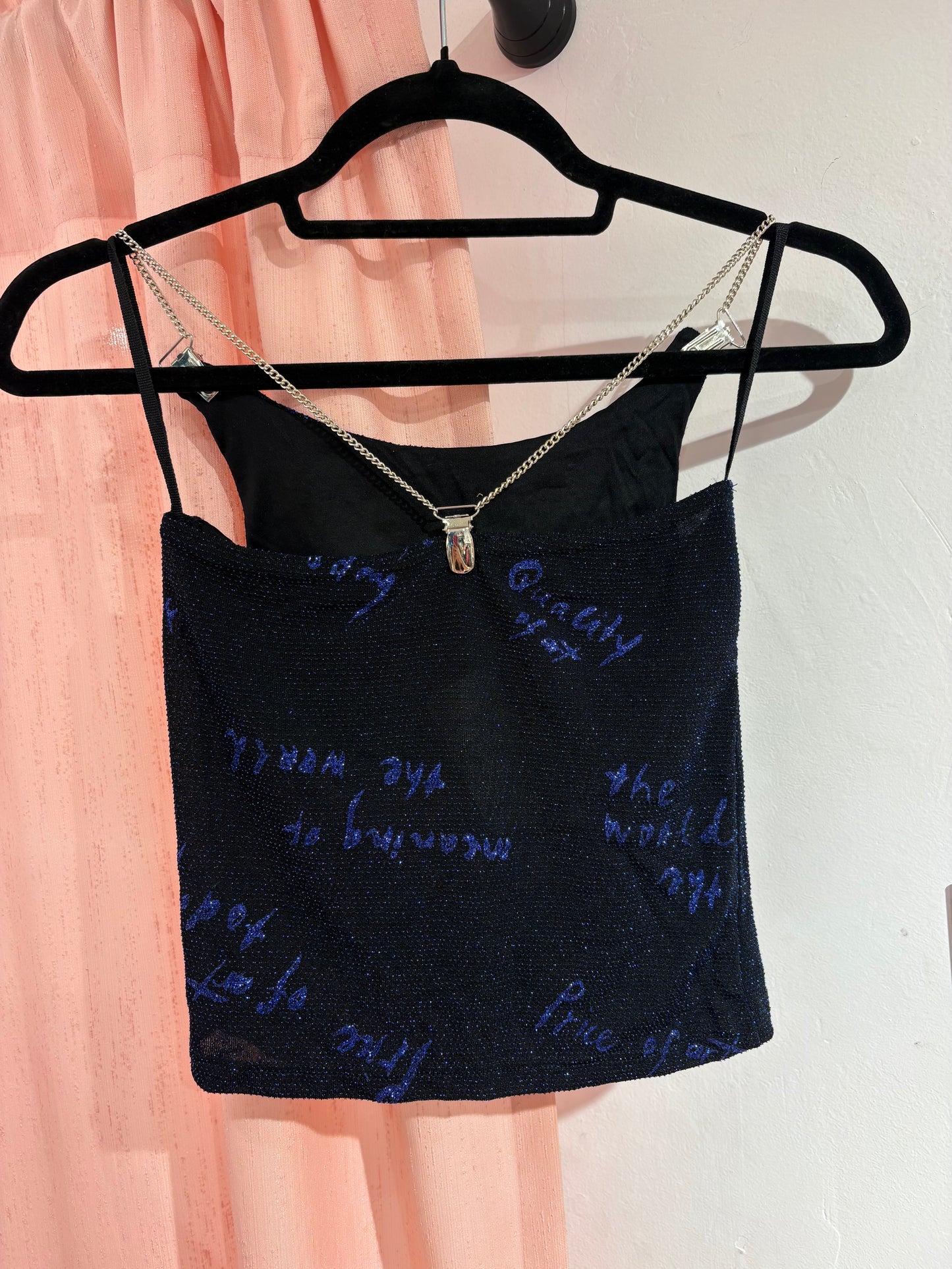 Sparkly halter top with chain straps & shimmer detail (One Size)