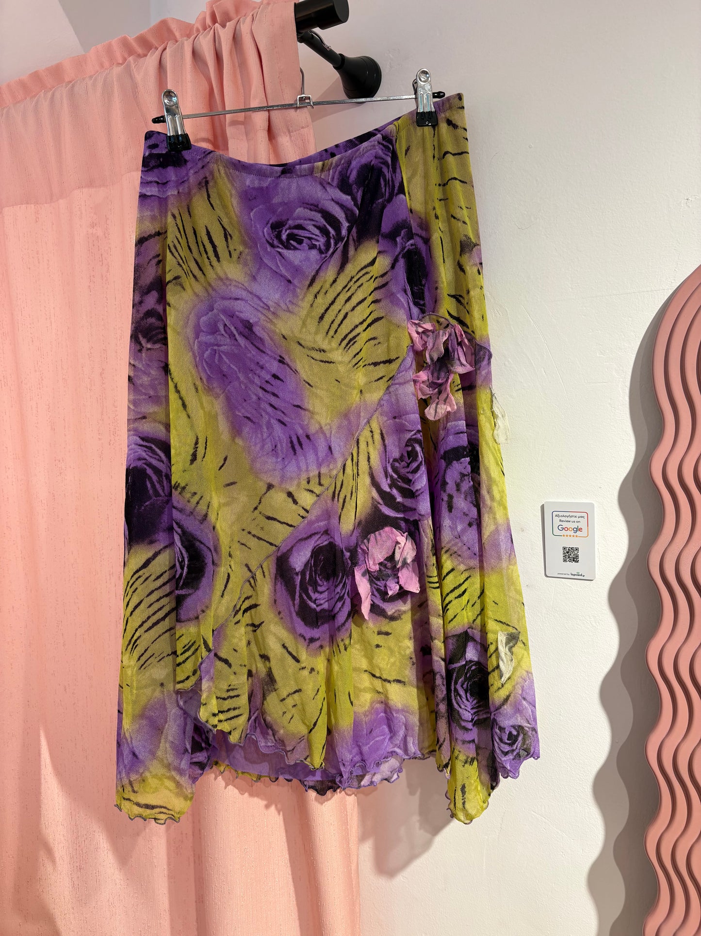 Incredible asymmetrical midi skirt with in a unique lime green/purple color (Fits M/L)