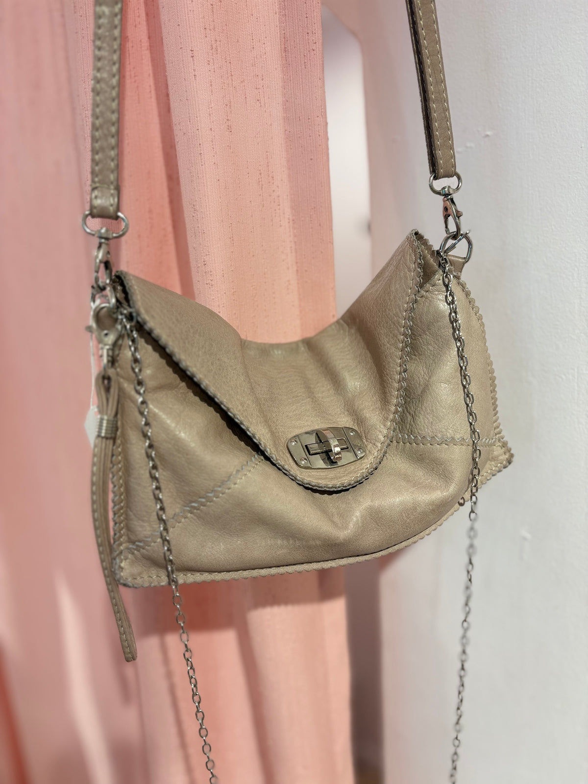Genuine leather ecru long bag