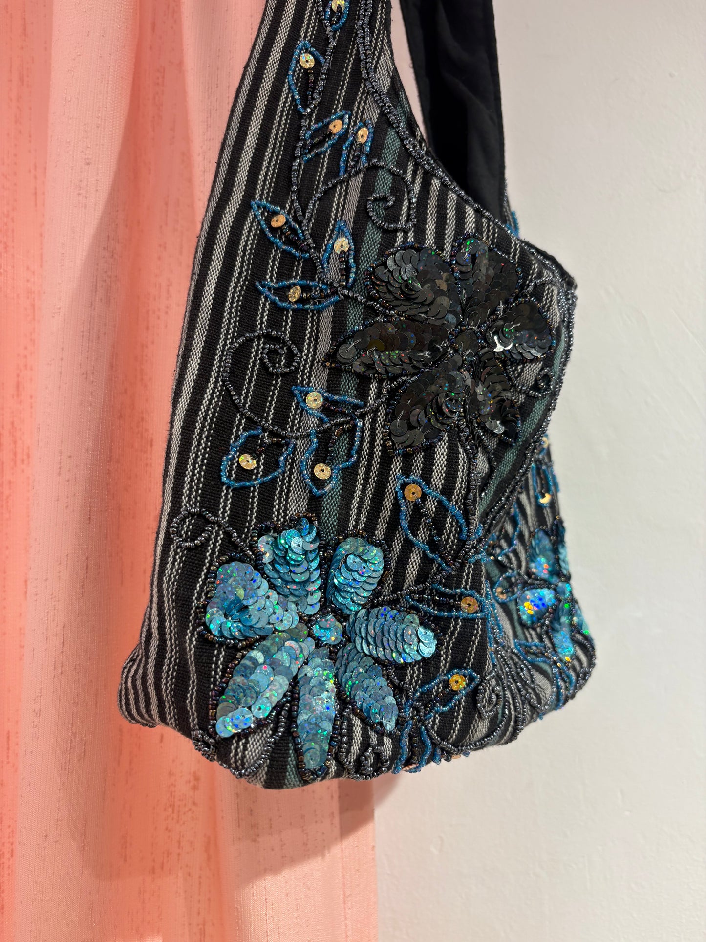 Beautiful boho beaded bag with sequin flowers