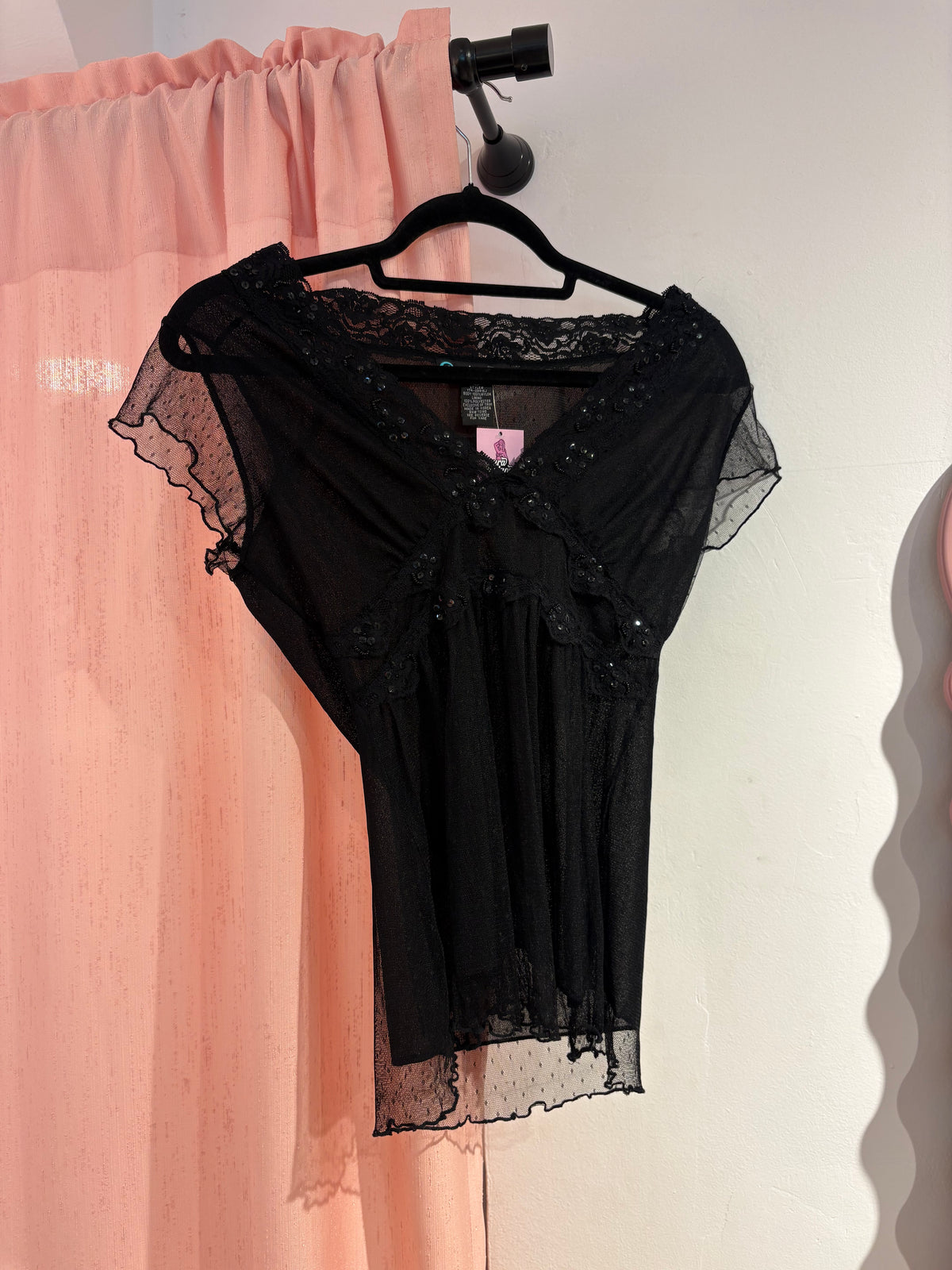 Black laced top with sequin details (M)