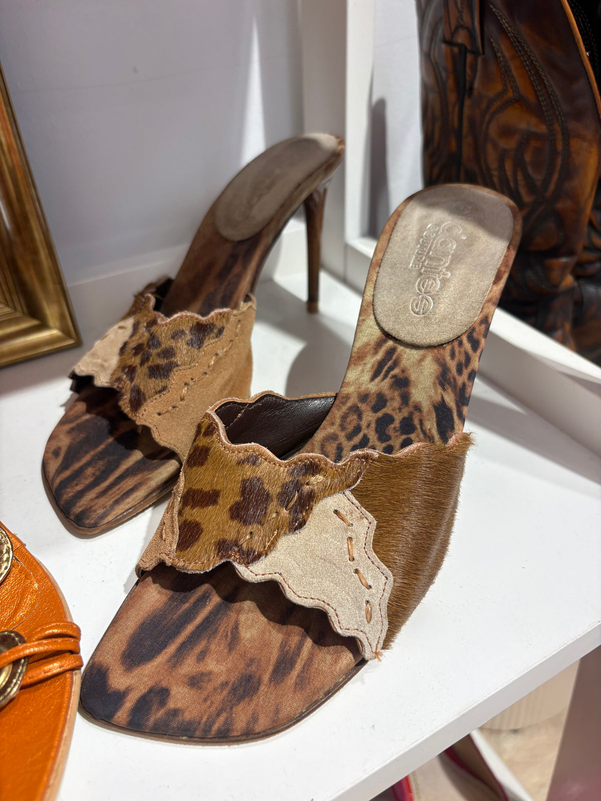 Iconic y2k heels with leopard print and fur details (Size: 37/5)