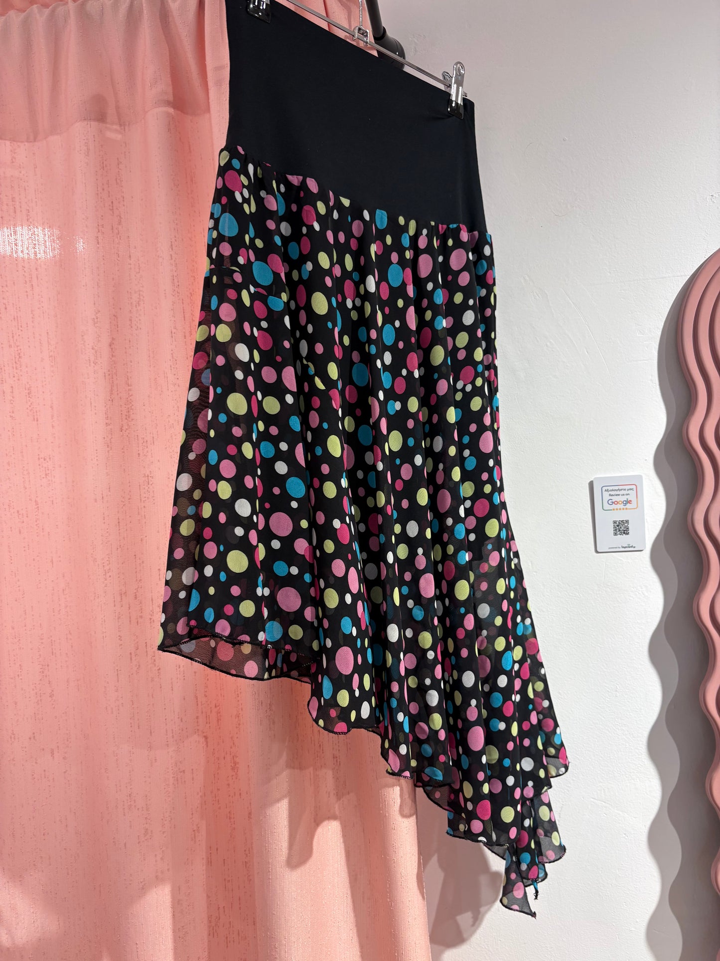 Super cute asymmetric polka dot midi skirt (M)