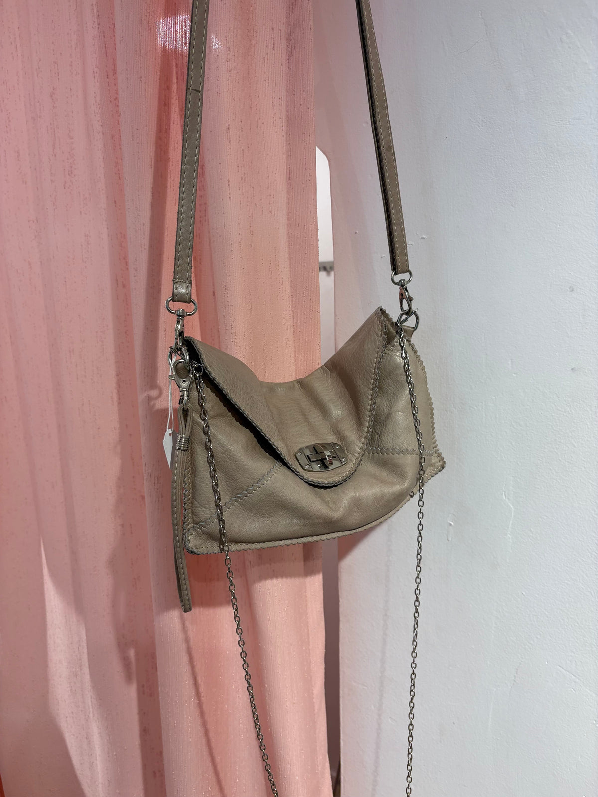 Genuine leather ecru long bag