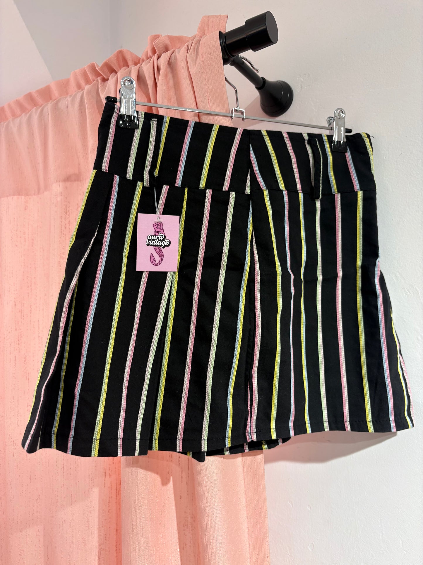 Black short skirt with colourful stripes (S)
