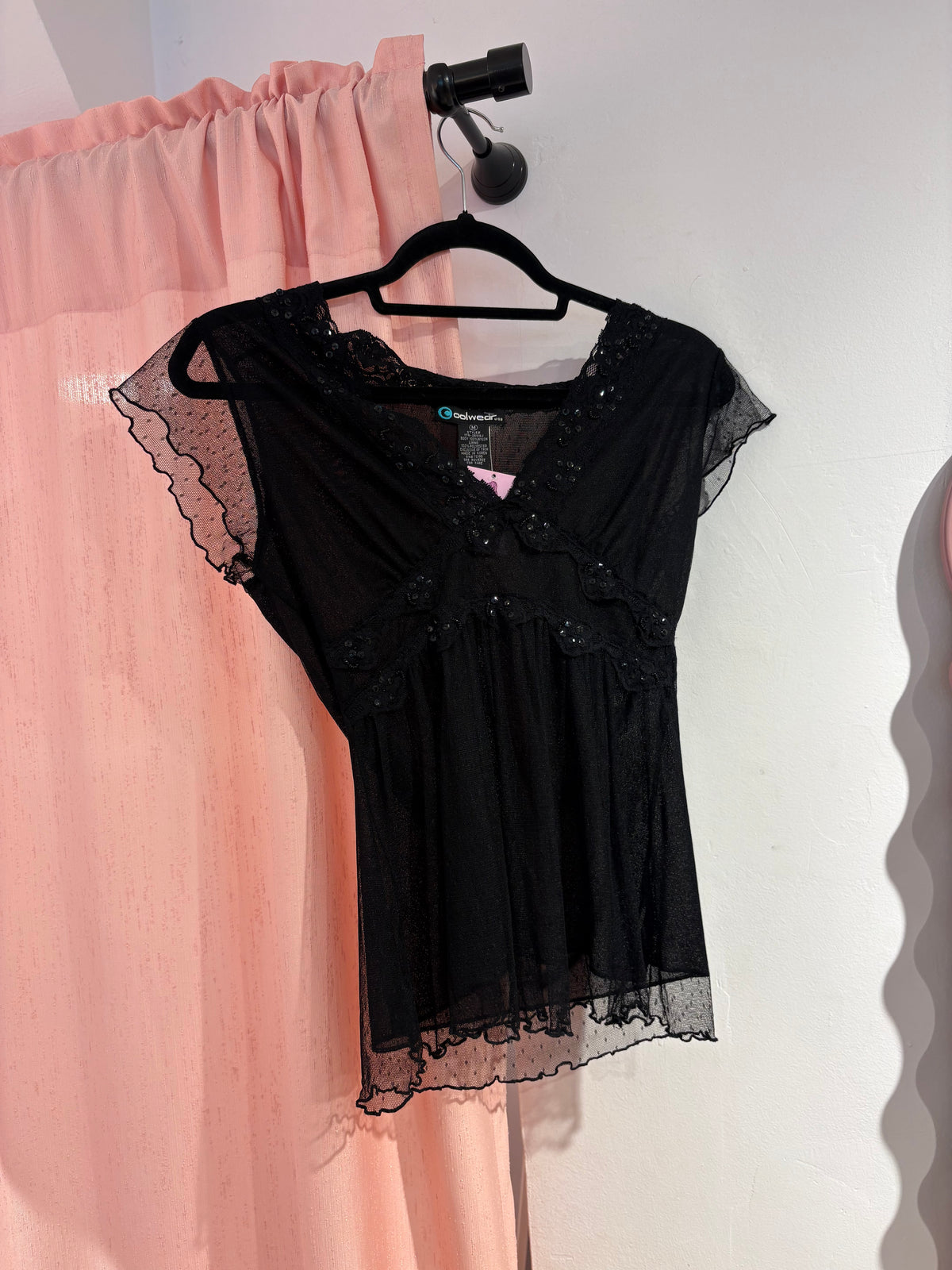 Black laced top with sequin details (M)