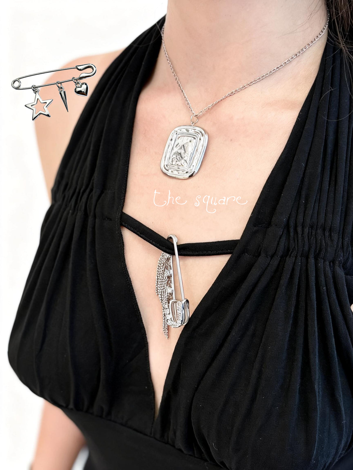 Stainless steel square garment necklace