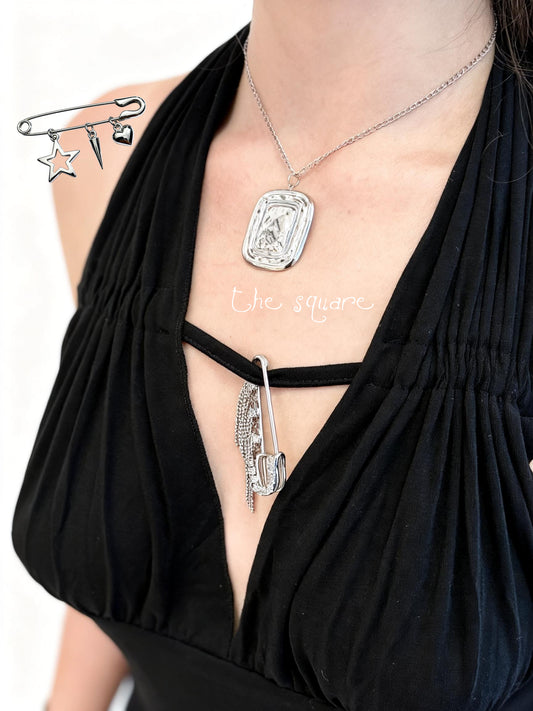 Stainless steel square garment necklace