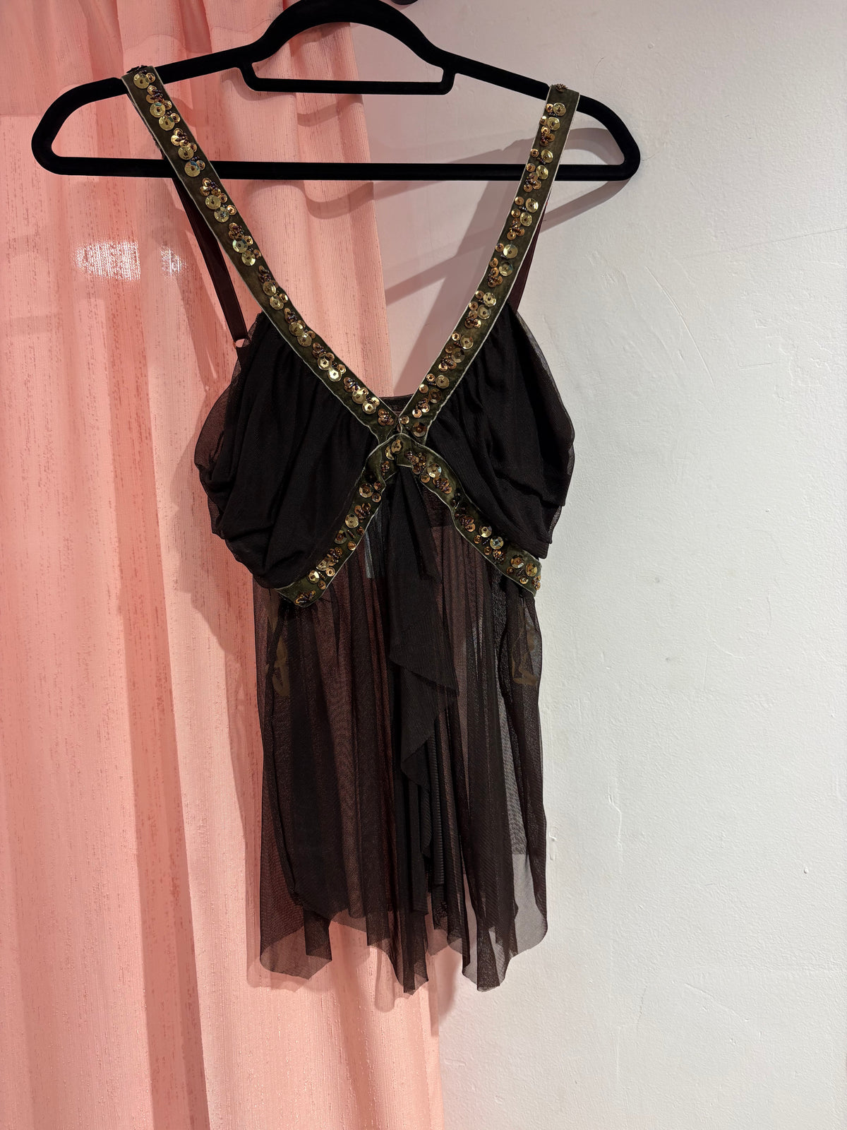 Gorgeous Positive brown mesh top with incredible sequin/bead details (M/L)
