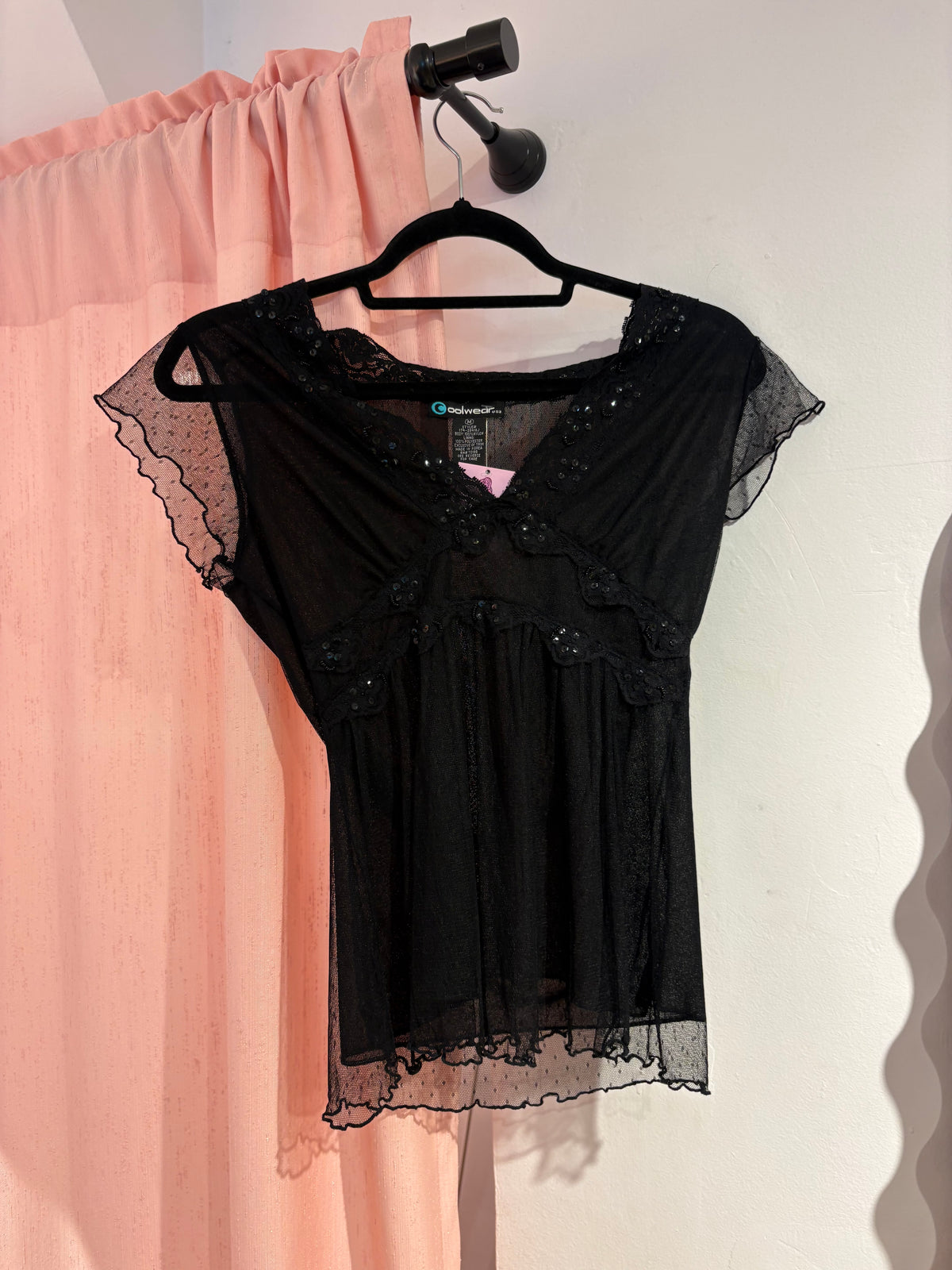 Black laced top with sequin details (M)