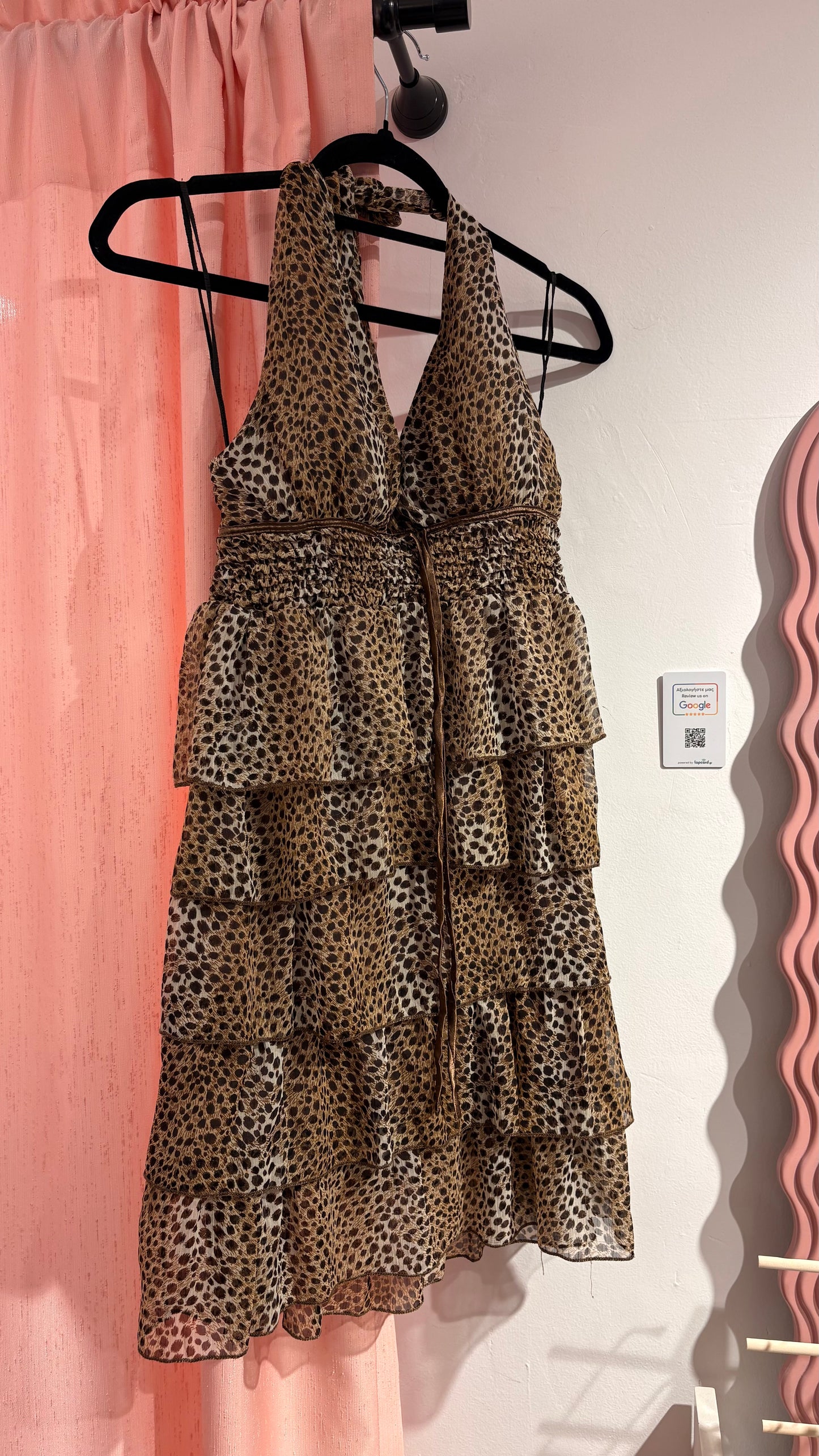 Leopard v-neck ruffled dress (M)