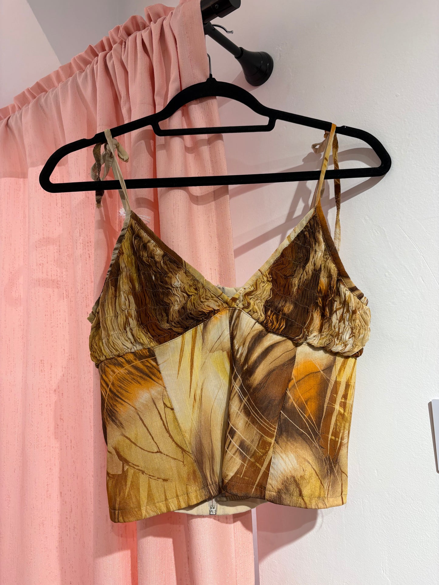 Y2k top in earthy tones with side zipper
