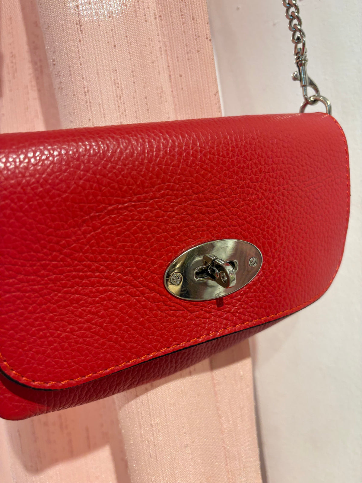 Genuine leather cherry red long mini bag