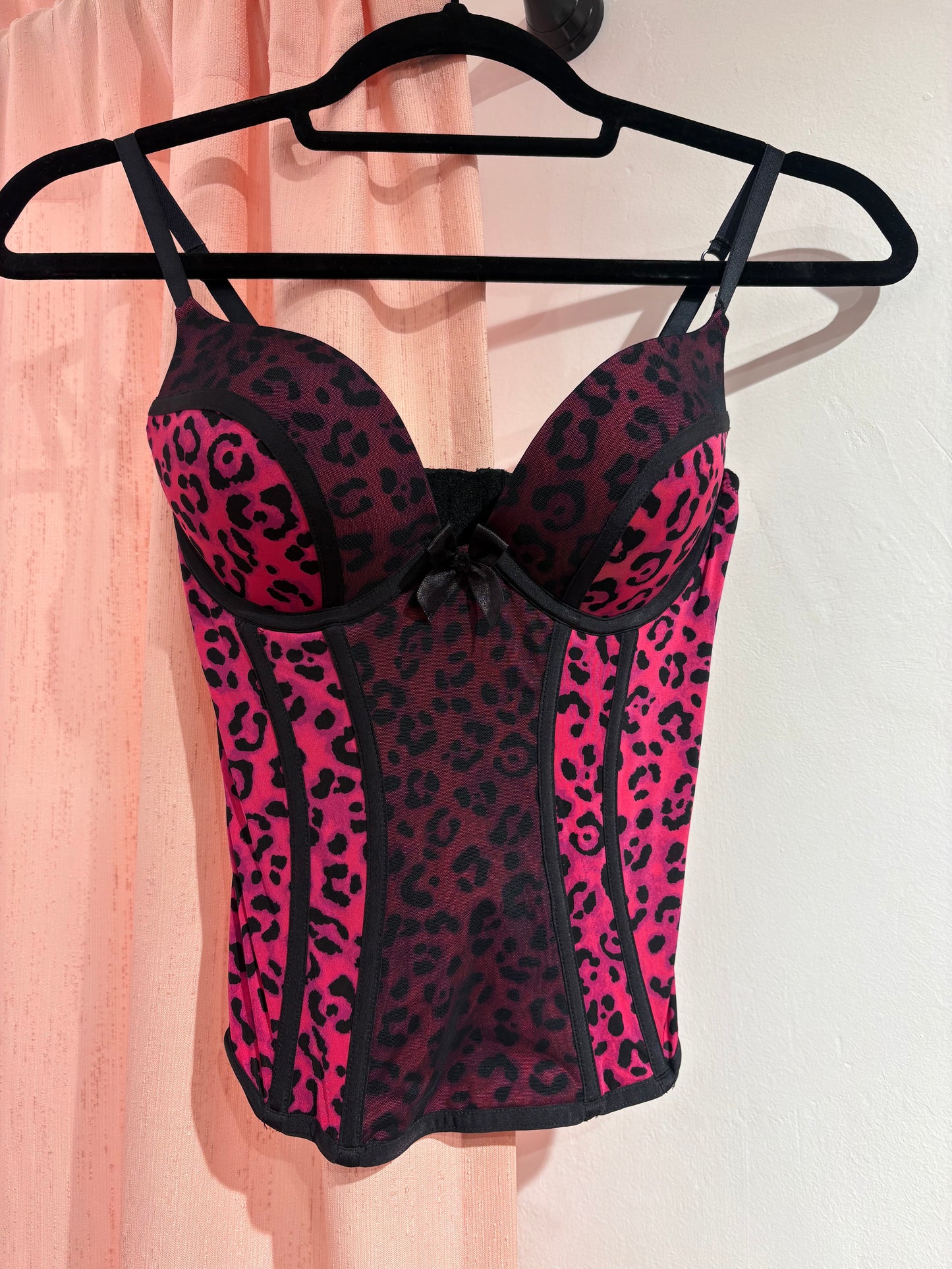 Sexy fuchsia leopard push-up bra corset (S-M / 75B)