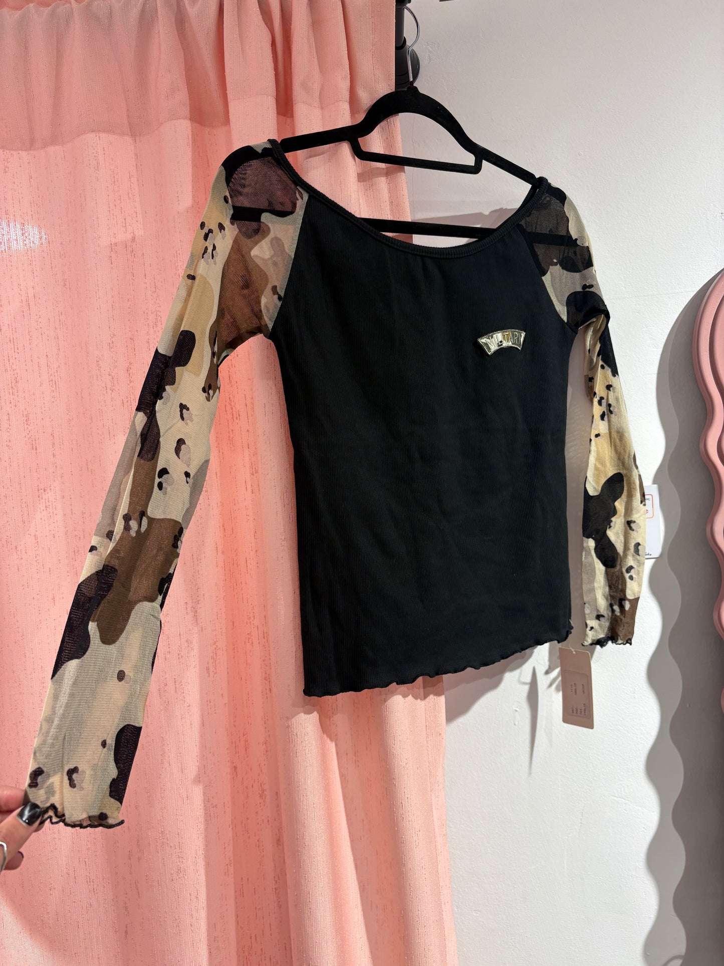 Y2k military top with mesh sleeves (One Size)