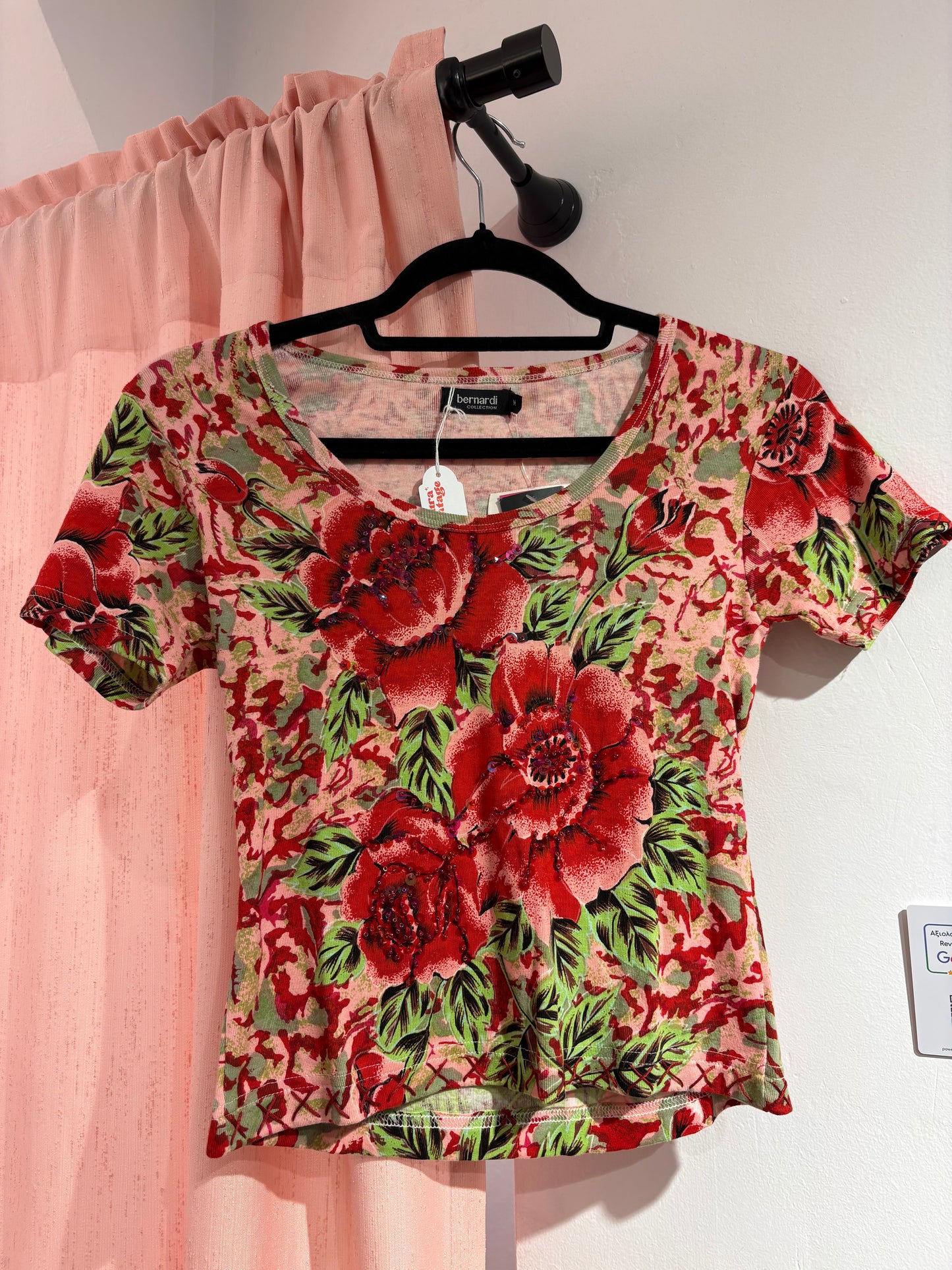 Vivid deadstock top with roses (M)