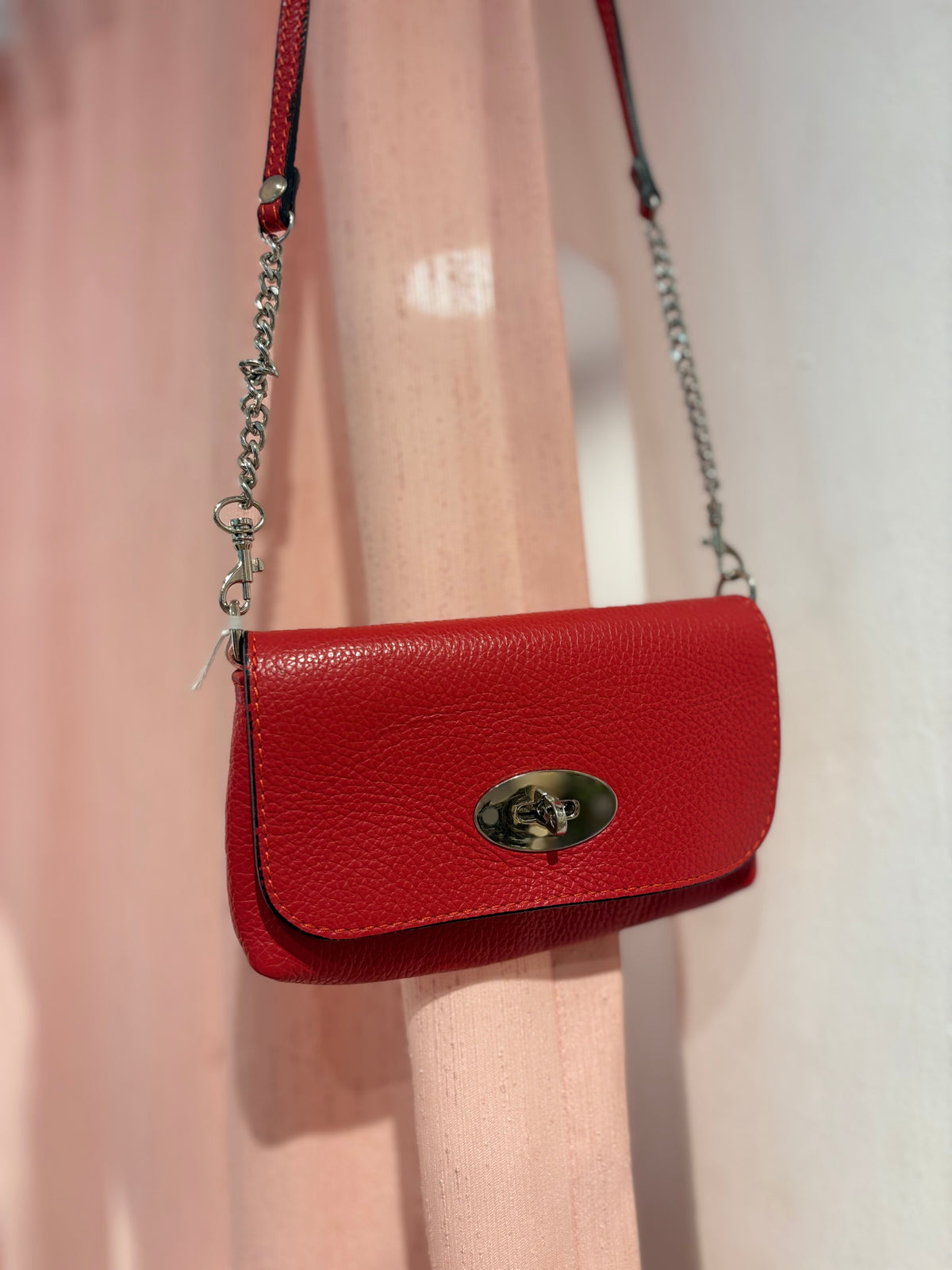 Genuine leather cherry red long mini bag