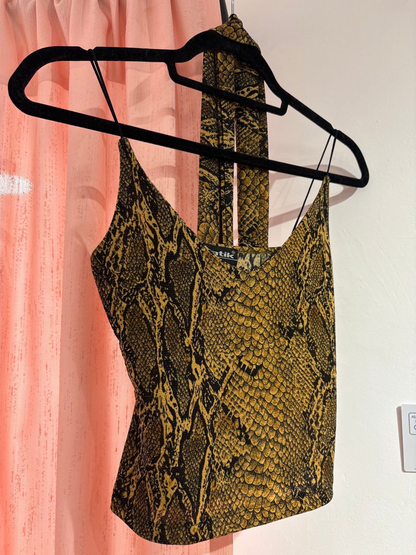 Vintage Batik shiny top with neck tie (S)