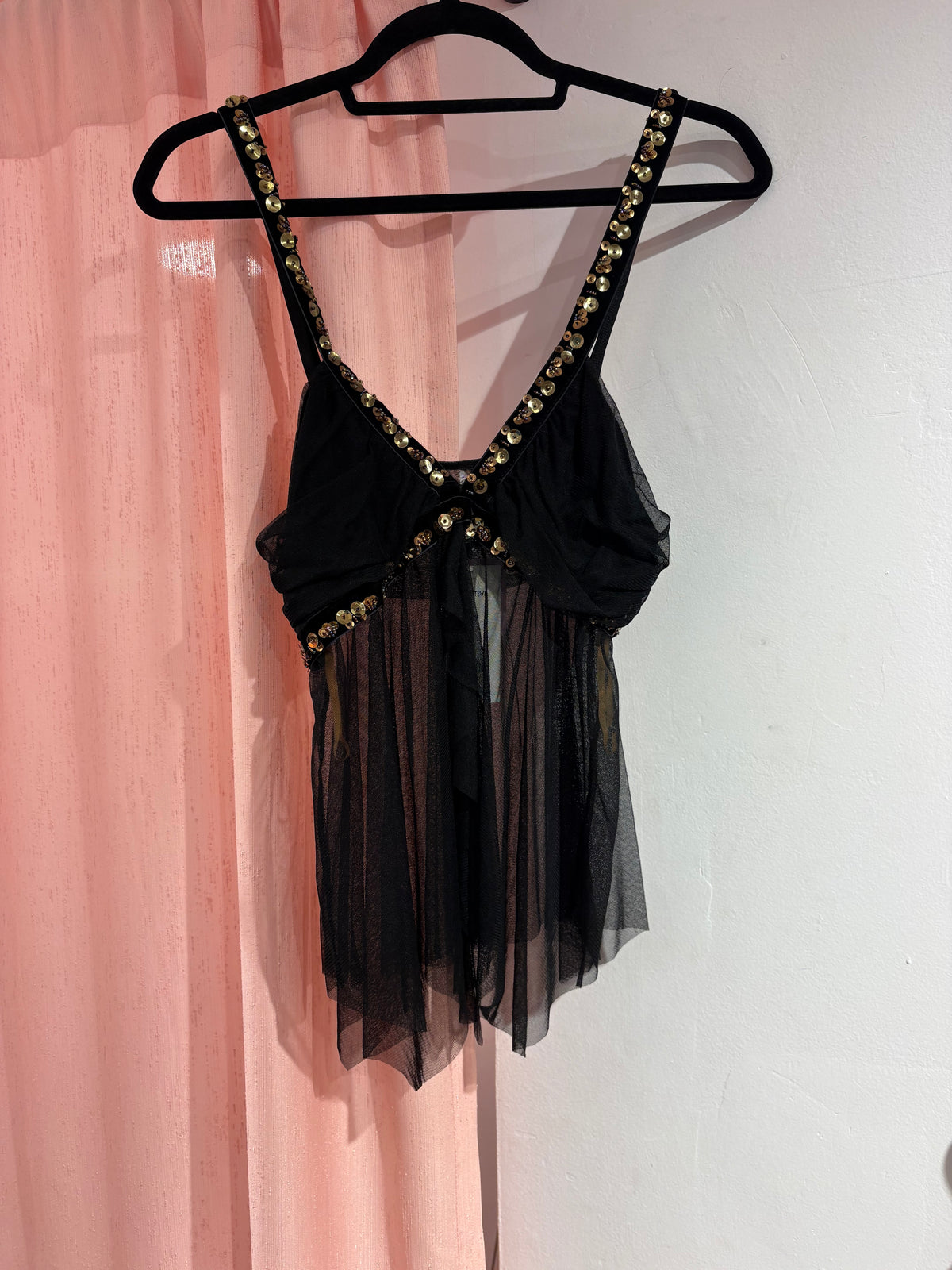 Gorgeous Positive black mesh top with incredible sequin/bead details (M/L)