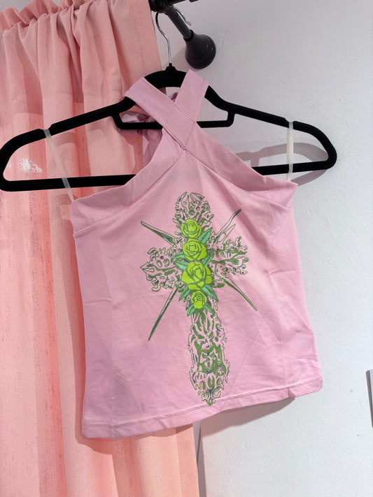 Incredible halterneck top with a crossed strap neckline (S)