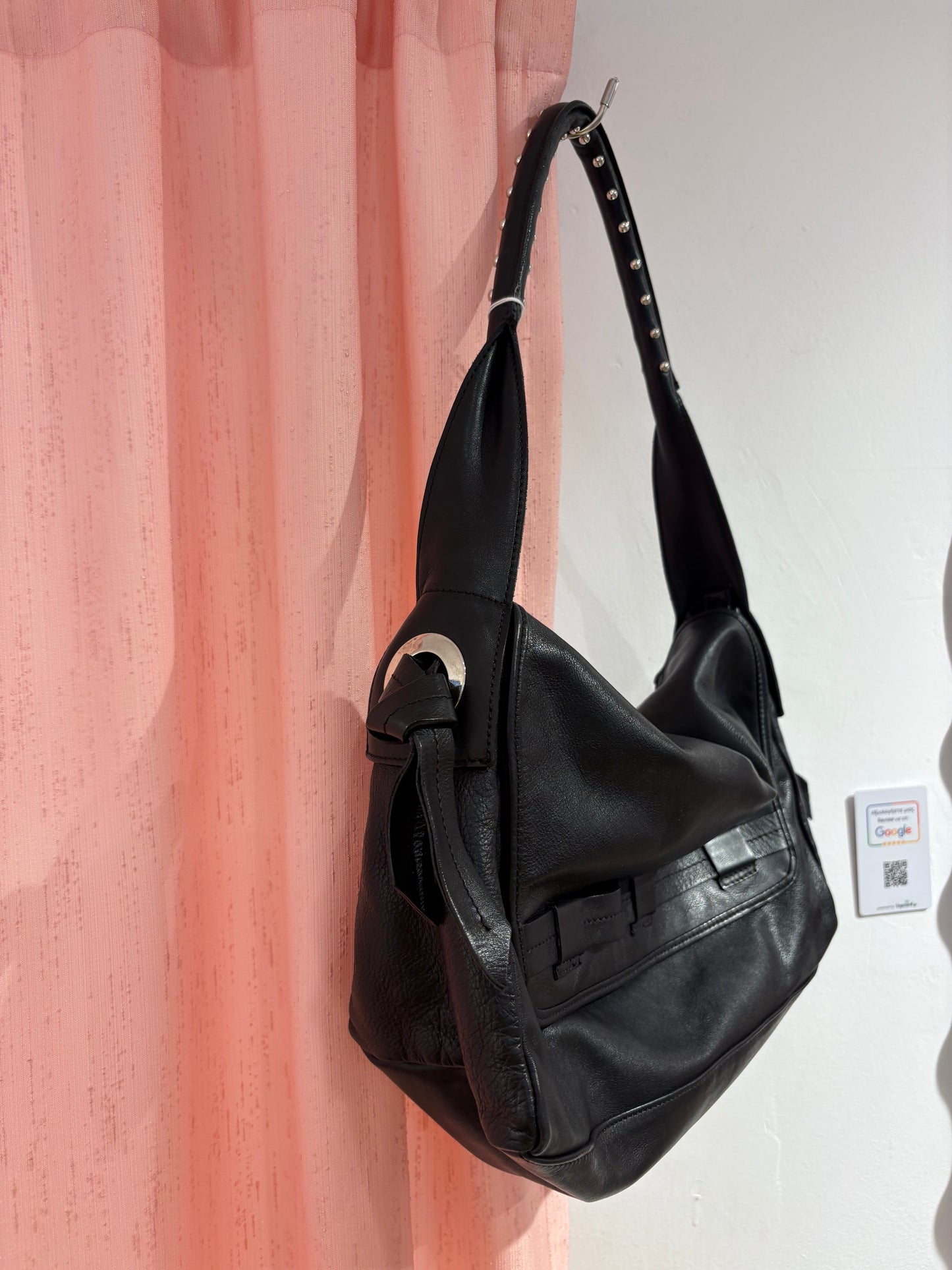 Real leather shoulder bag with metallic details