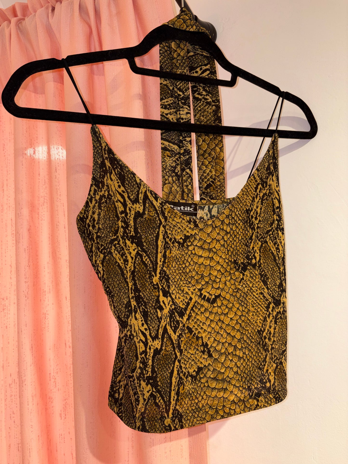 Vintage Batik shiny top with neck tie (S)