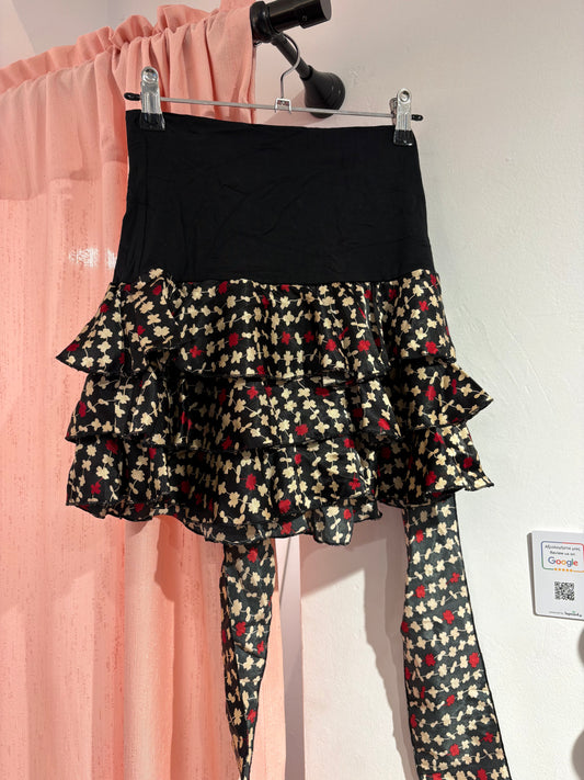 Y2K ruffle mini skirt with floral print (M)