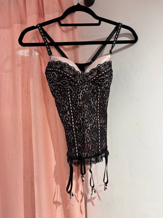 Animal print gorgeous black/pink corset (70B)