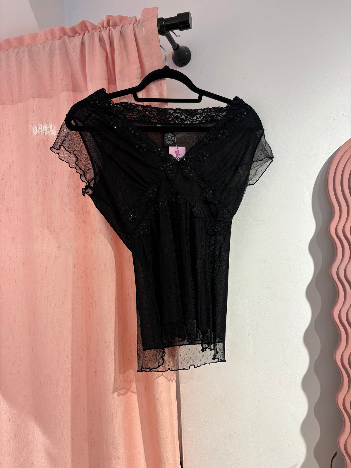 Black laced top with sequin details (M)