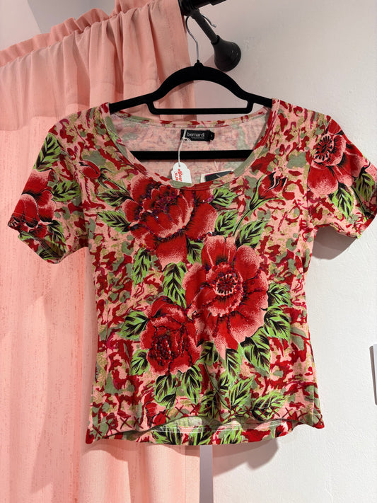 Vivid deadstock top with roses (M)