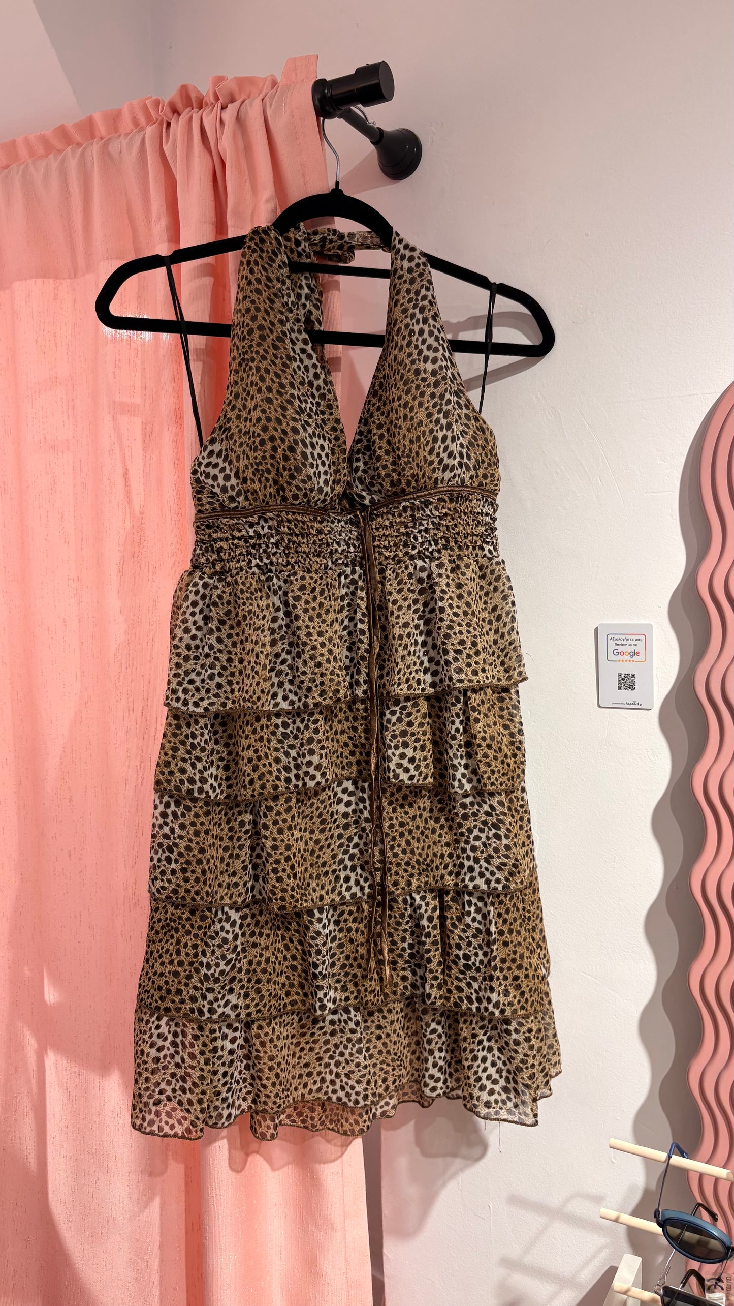 Leopard v-neck ruffled dress (M)