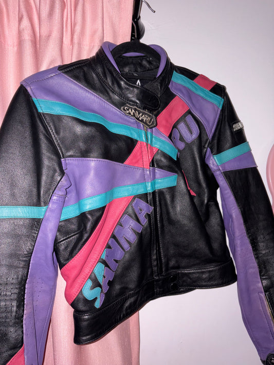 Leather motorbike jacket (XS)