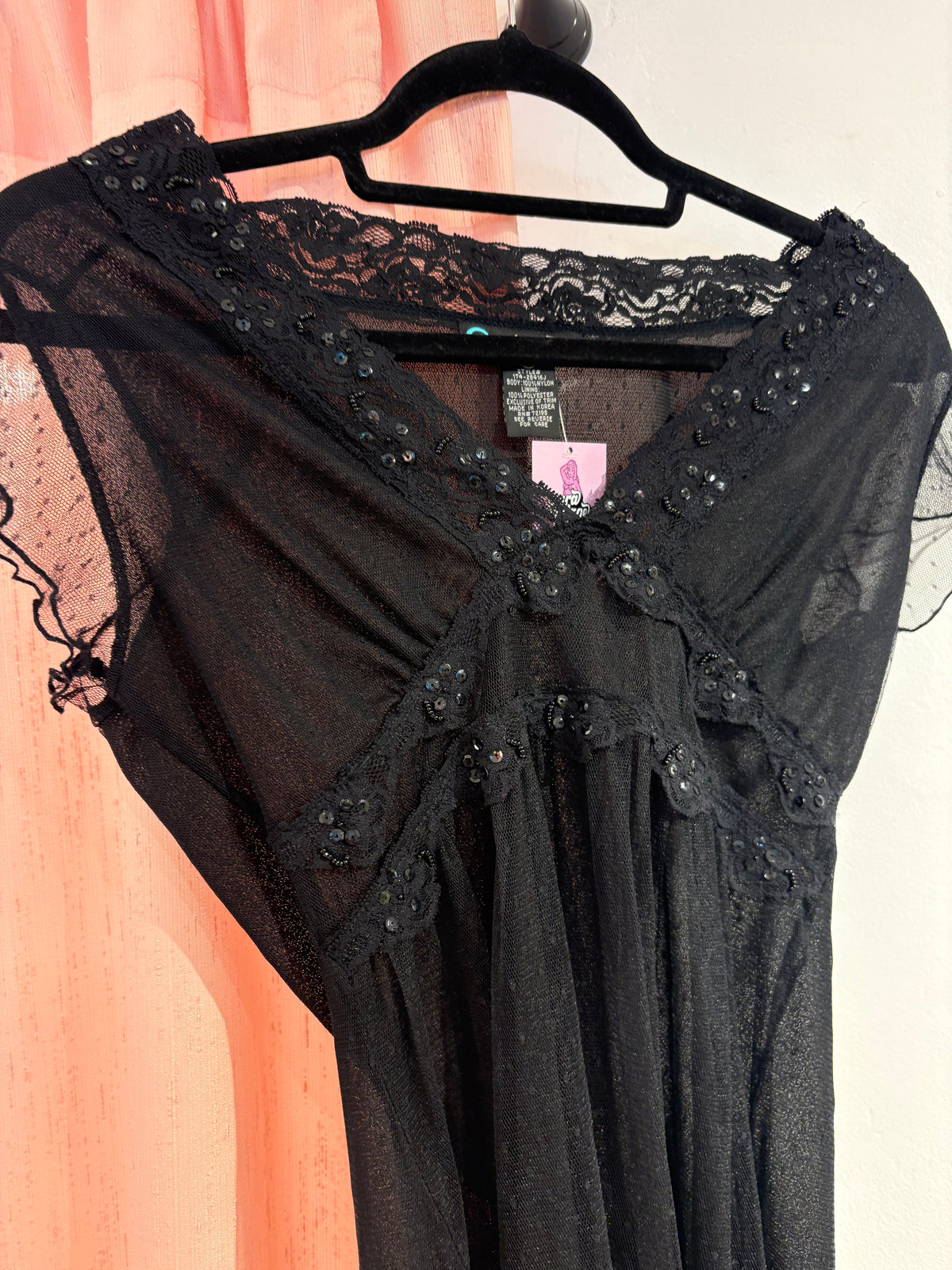 Black laced top with sequin details (M)
